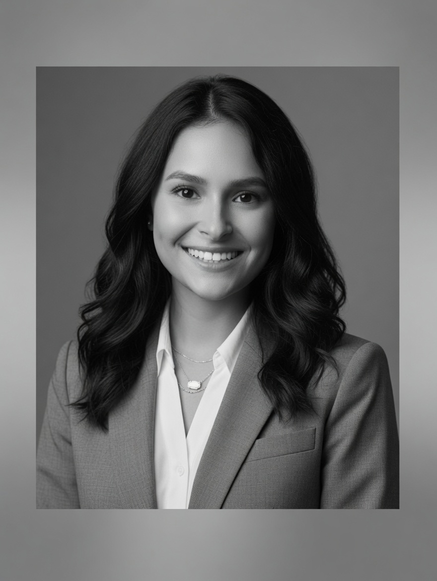 Black-and-white headshot of Crystal Salgado, Office Manager at RJ Williams & Company